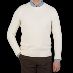 Drumohr Knitwear | Ecru Brushed Lambswool Crew Neck Sweater