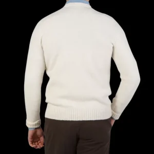 Drumohr Sweaters | Ecru Brushed Lambswool Crew Neck Sweater