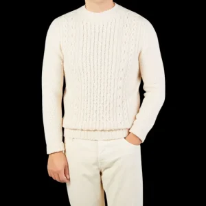 Drumohr Knitwear | Ecru Lambswool Cable Knit Sweater