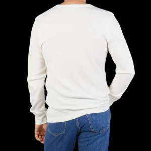 Sunspel T-Shirts | Ecru Waffle Cotton Ls Henley Shirt