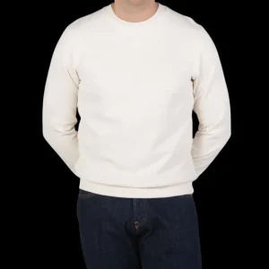 Sunspel Knitwear | Ecru White Cotton Loopback Sweatshirt