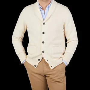 G.R.P Knitwear | Ecru Wool Cashmere Shawl Collar Cardigan