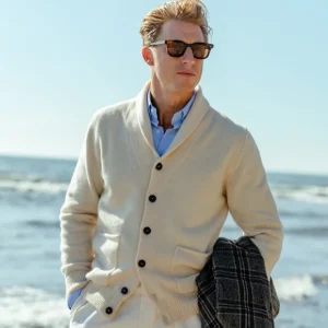 G.R.P Knitwear | Ecru Wool Cashmere Shawl Collar Cardigan