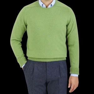 William Lockie Sweaters | Foliage Green Crew Neck Cashmere Sweater