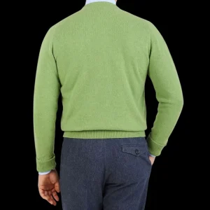 William Lockie Sweaters | Foliage Green Crew Neck Cashmere Sweater