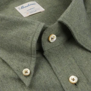 Stenströms Shirts | Grass Green Cotton Flannel Fitted Body Bd Shirt