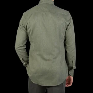 Stenströms Shirts | Grass Green Cotton Flannel Fitted Body Bd Shirt