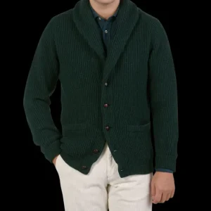 William Lockie Cardigans | Green Astra Lambswool Shawl Collar Cardigan