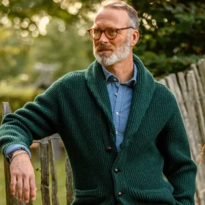 William Lockie Cardigans | Green Astra Lambswool Shawl Collar Cardigan