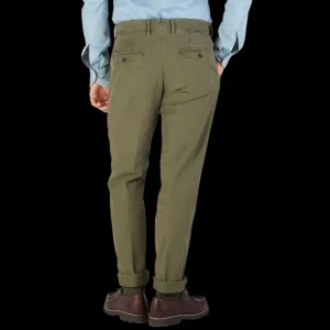 Incotex Trousers | Green Cotton Stretch Pleated Chinos