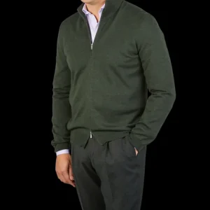 Gran Sasso Knitwear | Green Extrafine Merino Wool Zip Cardigan