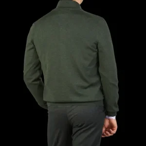 Gran Sasso Cardigans | Green Extrafine Merino Wool Zip Cardigan