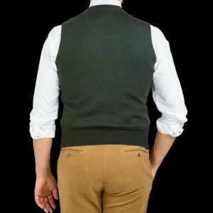 Gran Sasso Knitwear | Green Melange Knitted Merino Wool Waistcoat