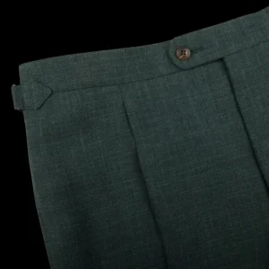 Baltzar Sartorial Suits | Green Melange Wool Linen Pleated Trousers