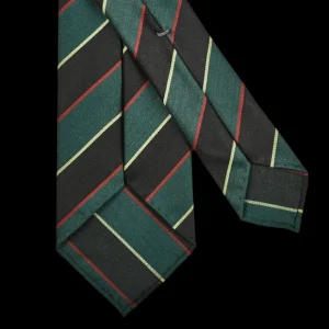 Dreaming Of Monday Ties | Green Regimental Multi-Striped 7-Fold Wool Tie