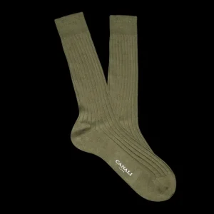 Canali Socks | Green Ribbed Cotton Socks