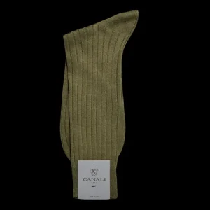 Canali Socks | Green Ribbed Cotton Socks