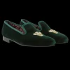 Bowhill Elliott Slippers | Green Velvet Feathers Albert Slippers