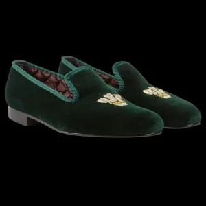 Bowhill Elliott Slippers | Green Velvet Feathers Albert Slippers