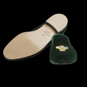 Bowhill Elliott Slippers | Green Velvet Feathers Albert Slippers