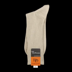 Doré Doré Socks | Grege Beige Cotton Fil D'Ecosse Ribbed Socks