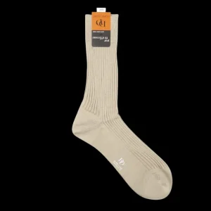 Doré Doré Socks | Grege Beige Cotton Fil D'Ecosse Ribbed Socks