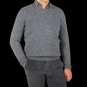 Drumohr Sweaters | Grey Brushed Lambswool Crew Neck Sweater