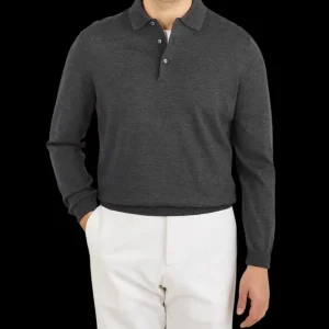 Gran Sasso Sweaters | Grey Extra Fine Merino Wool Polo Shirt