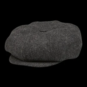 Wigéns Hats | Grey Herringbone Wool Tweed Baker Boy Cap