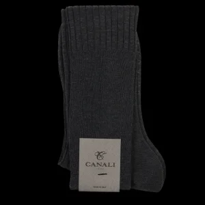 Canali Socks | Grey Knee Long Ribbed Cotton Socks