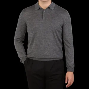 Mauro Ottaviani Polo Shirts | Grey Melange 16 Gauge Merino Wool Polo Shirt