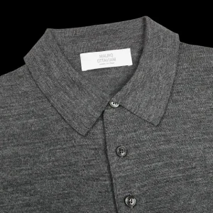 Mauro Ottaviani Polo Shirts | Grey Melange 16 Gauge Merino Wool Polo Shirt