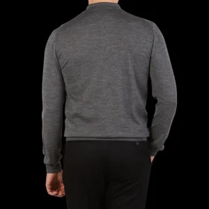Mauro Ottaviani Polo Shirts | Grey Melange 16 Gauge Merino Wool Polo Shirt