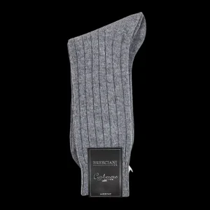 Bresciani Socks | Grey Melange Ribbed Wool Cashmere Socks
