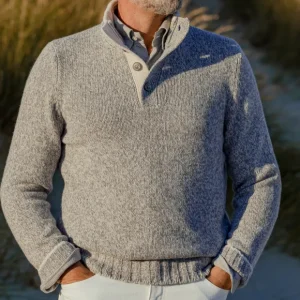 Gran Sasso Sweaters | Grey Melange Wool Quarter Button Sweater