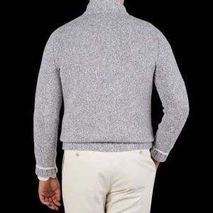 Gran Sasso Knitwear | Grey Melange Wool Quarter Button Sweater