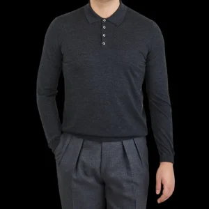 Gran Sasso Sweaters | Grey Pure Cashmere Polo Shirt