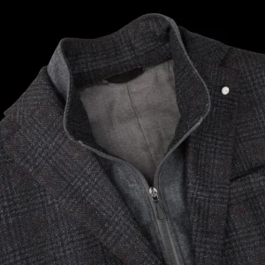 Luigi Bianchi Blazers | Grey Red Checked Wool Cashmere Hybrid Blazer