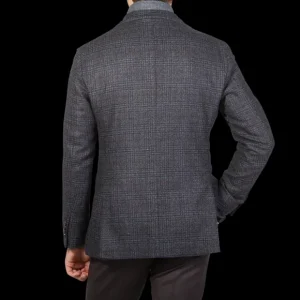 Luigi Bianchi Blazers | Grey Red Checked Wool Cashmere Hybrid Blazer