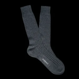 Canali Socks | Grey Ribbed Cotton Socks