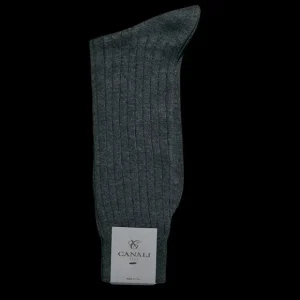 Canali Socks | Grey Ribbed Cotton Socks