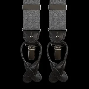 Albert Thurston Braces | Grey Wool Fresco Leather 35 Mm Braces