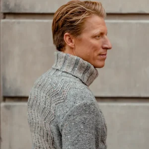 Inis Meain Knitwear | Grey-Beige Wool Cashmere Chunky Rollneck