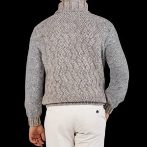 Inis Meain Knitwear | Grey-Beige Wool Cashmere Chunky Rollneck