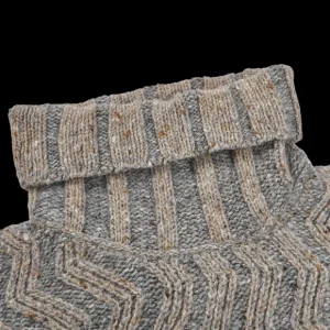Inis Meain Knitwear | Grey-Beige Wool Cashmere Chunky Rollneck