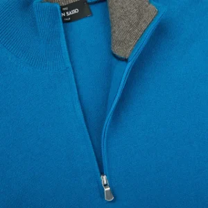 Gran Sasso Knitwear | Hot Blue Cashmere 1/4 Zip Sweater