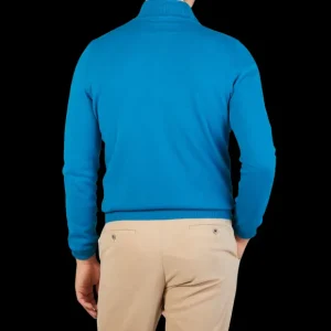 Gran Sasso Sweaters | Hot Blue Cashmere 1/4 Zip Sweater