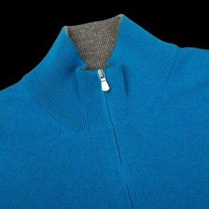 Gran Sasso Sweaters | Hot Blue Cashmere 1/4 Zip Sweater