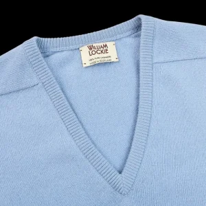 William Lockie Knitwear | Hyacinth Blue V-Neck Cashmere Sweater