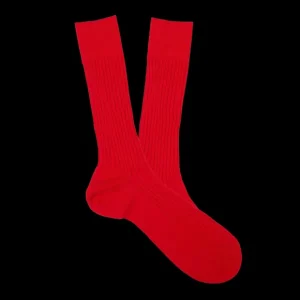 Pantherella Socks | Indies Red Merino Wool Ribbed Ankle Socks